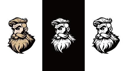 Beard men face vector mascot illustration. Hair style barber shop logo. Editable men logo concept. long beard gentleman vintage artwork