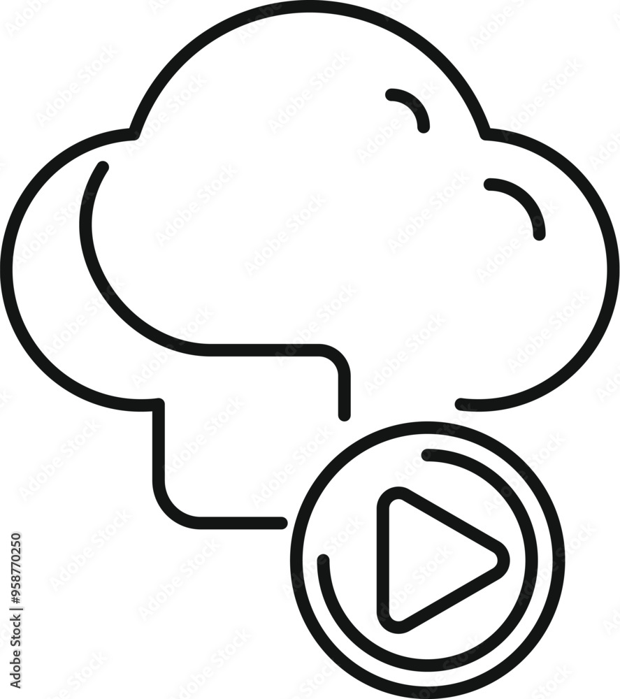 Poster simple vector icon of a play button superimposed on a cloud, representing cloud streaming services