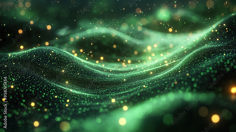 Canvas Prints abstract backgroun of green neon lines sliding down modern digital wallpaper streaming glowing parti