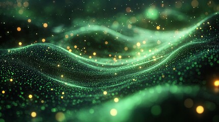 abstract backgroun of green neon lines sliding down modern digital wallpaper streaming glowing particles