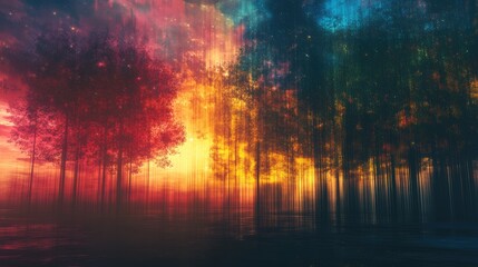 A captivating display of light and color at night, with abstract patterns and a mystic atmosphere that feels almost magical