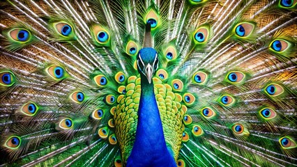 Obraz premium Peacock with fanned tail, peacock with feathers