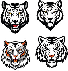 Set of heads Tiger Head Tattoo. Mascot Creative Design.