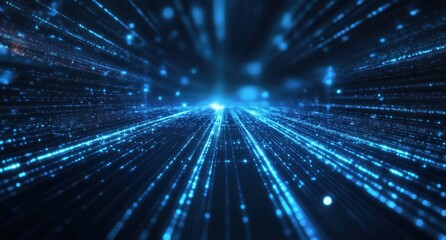 Obraz premium Abstract Digital Tunnel with Blue Glowing Lines