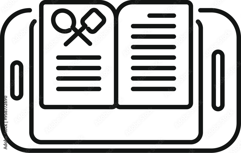 Poster this minimalist icon depicts a smartphone displaying a digital cookbook, symbolizing the modern way 