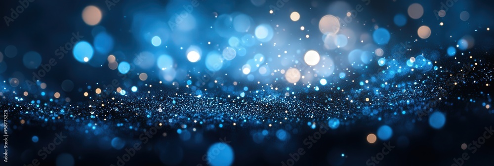 Poster abstract blue bokeh lights in night scene captured with blur effect creating a dreamy atmosphere