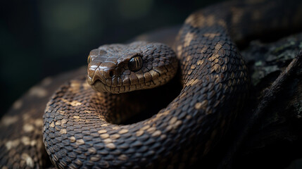 Close-Up of a Venomous Snake in its Natural Habitat: Intricate Details of Scales and Gaze