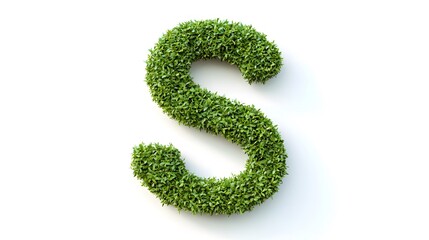 Hyper-Realistic Green Topiary Letter "S" Isolated on a White Background, Ideal for Eco-Friendly and Nature-Inspired Design Concepts