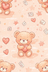 The seamless photo of cute cartoon in the heart shape and clouds sky with the moon for wallpaper background 