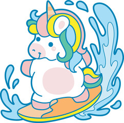 Illustration of cute unicorn activities icon.
Funny rainbow unicorn daily routine stickers.