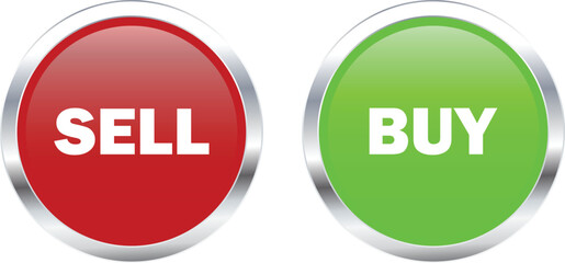 Buy and sell red buttons, Silver button of Buy and sell, Trading Button Icon, Stock market template, Trading template