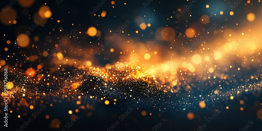 Poster abstract golden and blue particle lights in a night setting creating a dreamy atmosphere