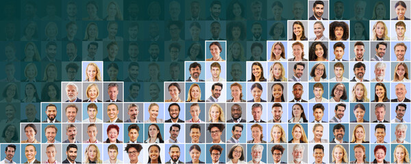 Personal Wachstum Konzept mit vertikalen Reihen von Business Portraits