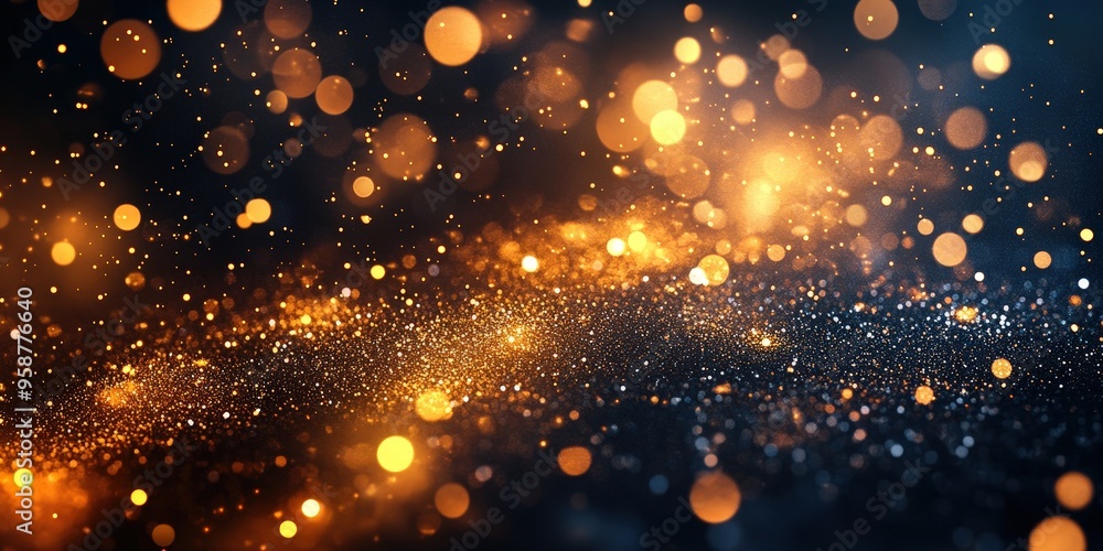 Poster golden and blue bokeh lights creating magical abstract background