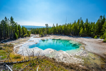 Yellowstone National Park Norris Geyser Basin and Fountain Paint Pots while hiking trails
