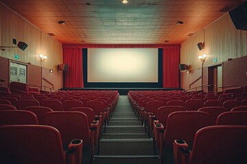 Fototapeta premium Empty Theater Seats Facing a Blank Movie Screen