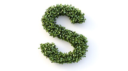 Hyper-Realistic Green Topiary Letter "S" Isolated on a White Background, Ideal for Eco-Friendly and Nature-Inspired Design Concepts