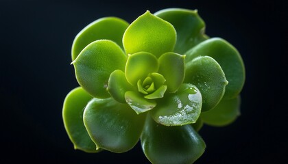 Succulent cactus green desert flower plant closeup macro dark background