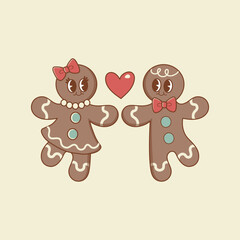 cute christmas illustration of ginger cookies as a cute couple 