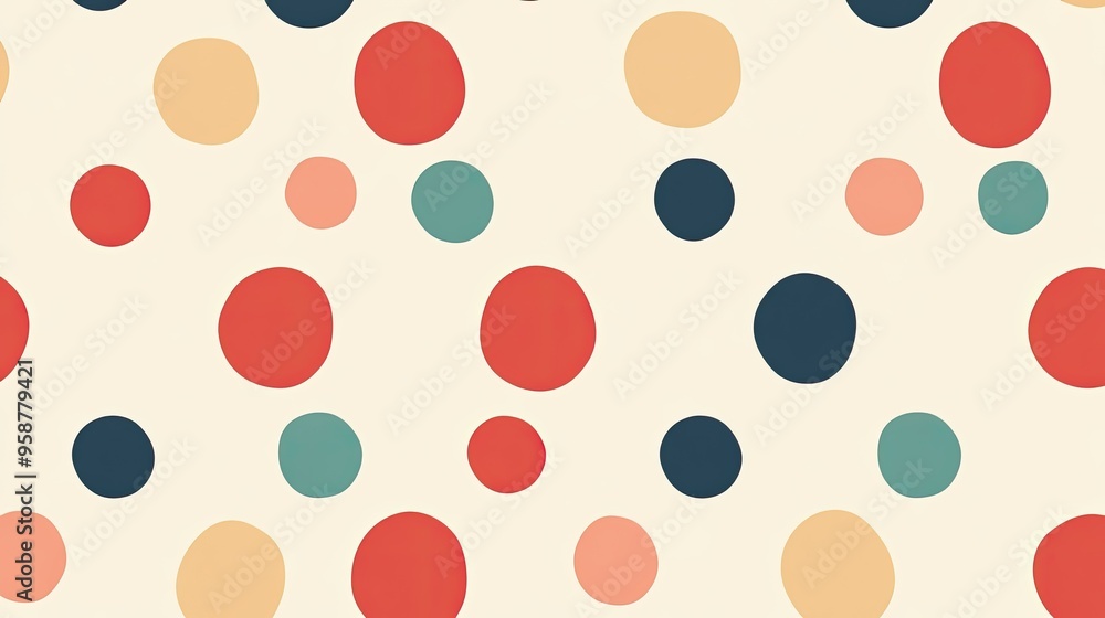 Poster a high-quality vector graphic of a polka dot fabric pattern with evenly spaced dots in contrasting c