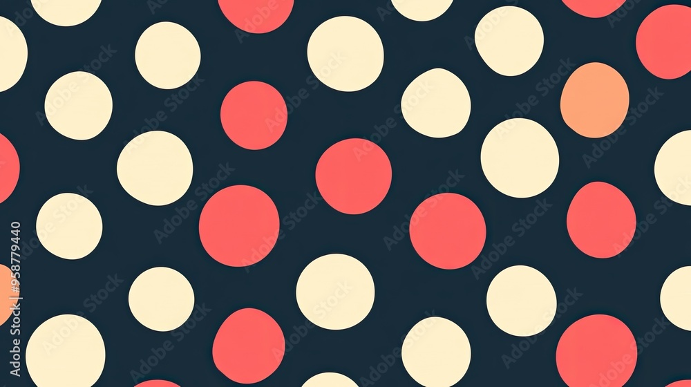 Poster a high-quality vector graphic of a polka dot fabric pattern with evenly spaced dots in contrasting c