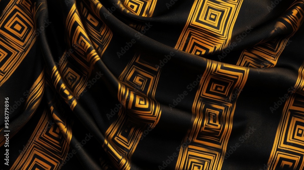 Poster a seamless digital rendering of a luxurious silk fabric with bold, geometric patterns in contrasting