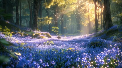 Sunbeams Through a Spring Forest