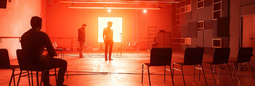 The Actor's Journey: A Method acting coach, guiding an actor through intense emotional exercises in a barebones rehearsal room.