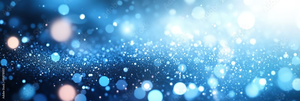 Poster abstract blue bokeh lights on a dark background creating a magical and dreamy atmosphere