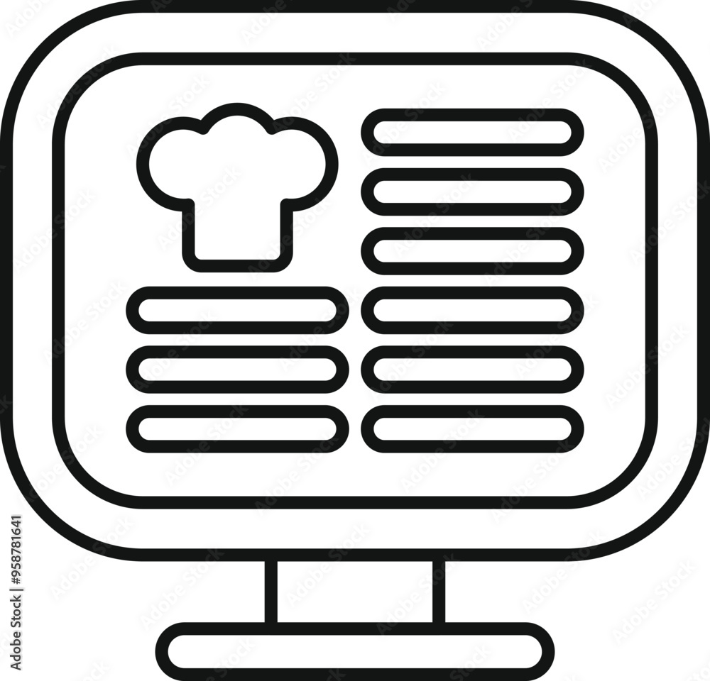 Poster simple vector icon of an online menu with a chef hat and a list of food