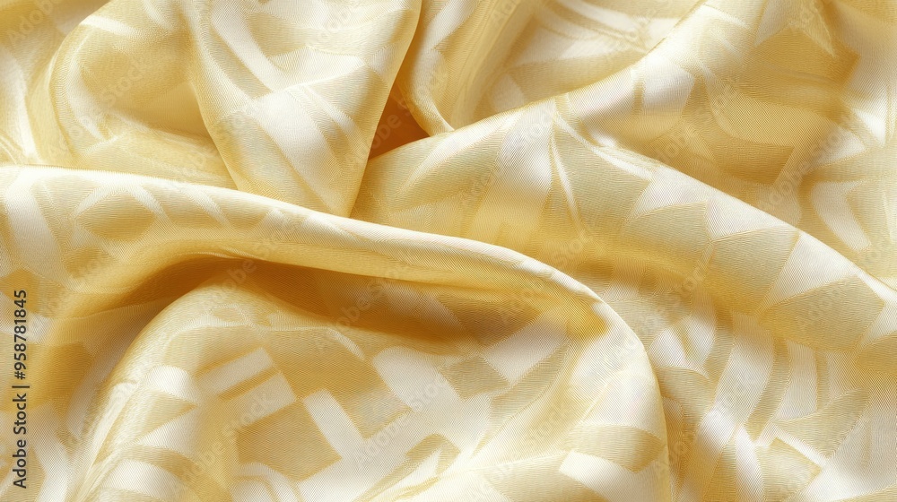 Poster a seamless digital rendering of light yellow silk fabric featuring subtle, tone-on-tone geometric pa