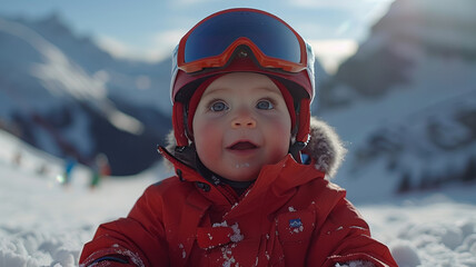 baby on ski in the swiss alps
