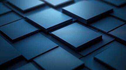abstract minimalist geometric backgroun with blue square cards twiste layers