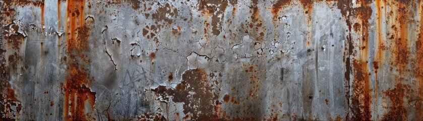 Obraz premium Weathered rusty metal surface with peeling paint and corrosion. Perfect for backgrounds, textures, or gritty designs.