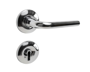 Stainless steel door handle and keyhole, cut out