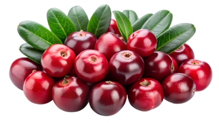 Red berries with green leaves, white bg transparent