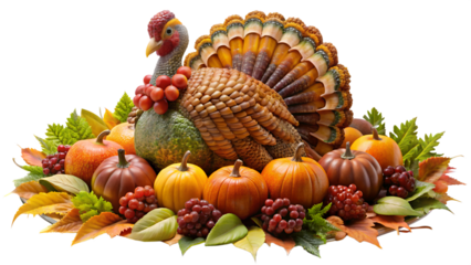 Turkey centerpiece with autumn fruits transparent