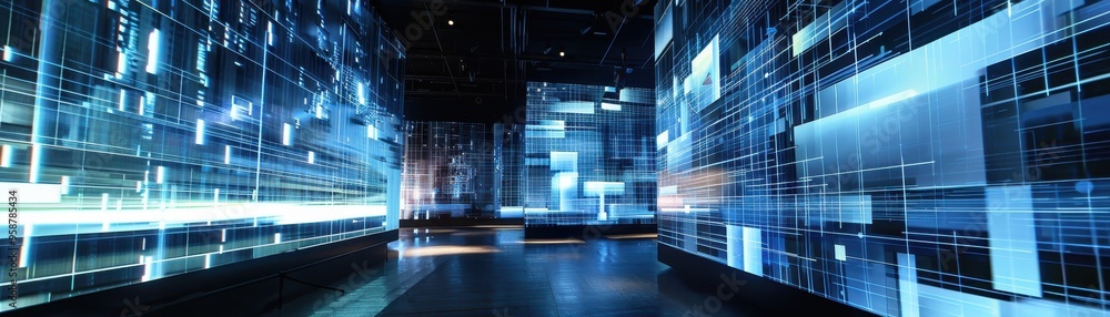 Poster abstract digital technology blue matrix background with futuristic data and information transmission