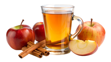 Cinnamon apple cider with fresh apples transparent