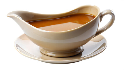 Delicious homemade gravy served in a bowl transparent