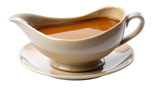 Delicious homemade gravy served in a bowl transparent