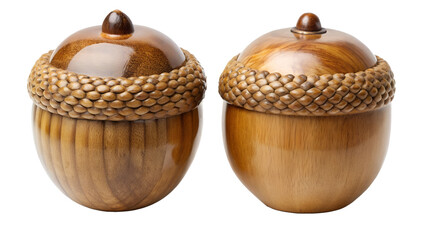 Handmade wooden decorative jars with acorn lids transparent