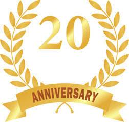 20 years anniversary, Golden Leaves, Golden rank, Golden circular laurel foliate, anniversary Laurel Leave, anniversary Gold laurel, Laurel Leaves with ribbon, Twenty years anniversary in golden