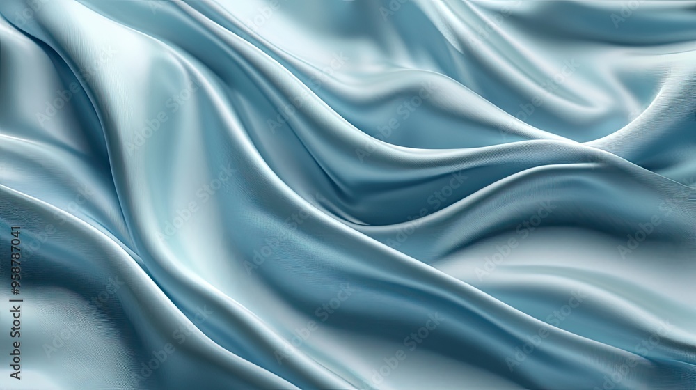 Poster digital rendering of luxurious light blue silk with a subtle, flowing wave pattern in matching tones