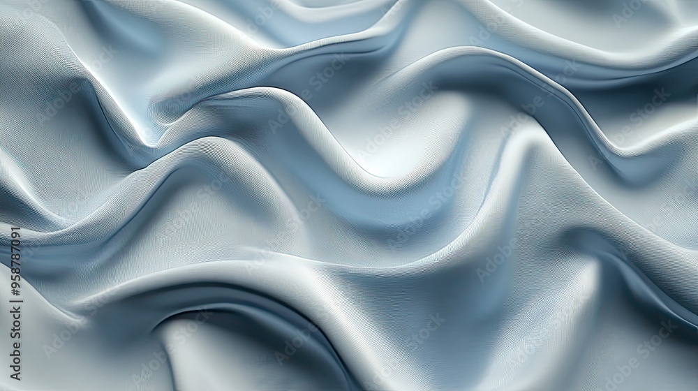 Poster digital rendering of luxurious light blue silk with a subtle, flowing wave pattern in matching tones