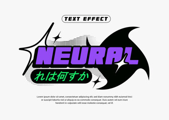 y2k neural editable text effect with halftone and japanese style for t-shirt, logo, poster, title template