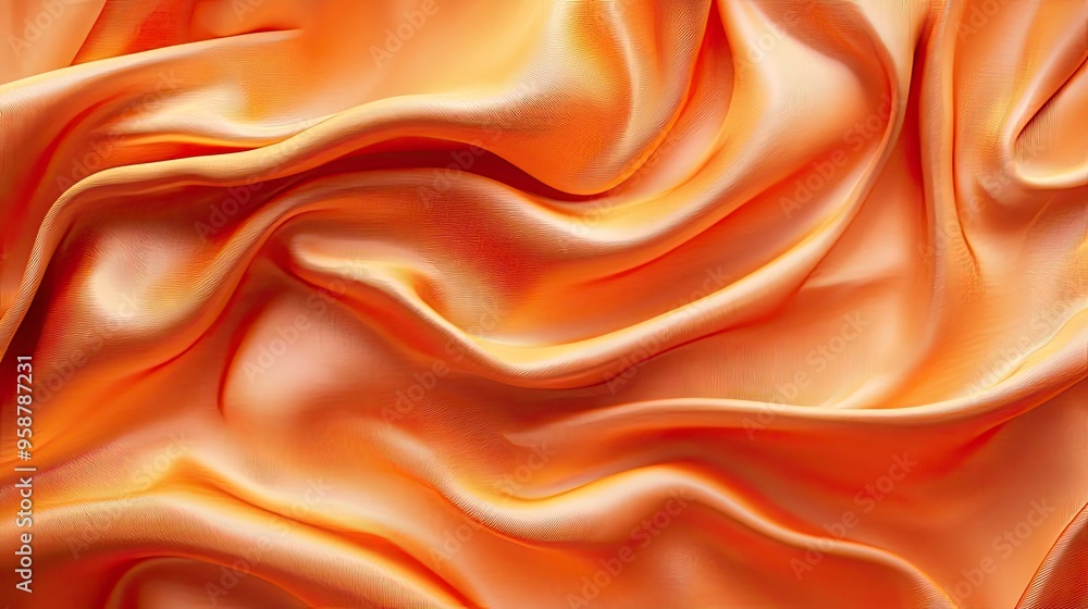 Poster digital rendering of luxurious orange silk with a subtle, wave-like pattern in deep, rich tones. the