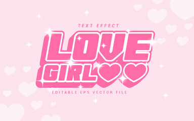love girl y2k premium editable text effect with sparkle for poster, title, logo, t-shirt template