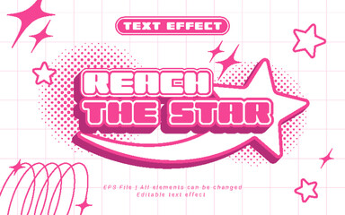 y2k reach star pink editable text effect with halftone for poster, logo, title, t-shirt template