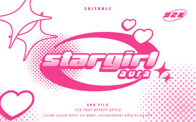 y2k star girl aura pink premium editable text effect with halftone for logo, poster, t-shirt, title template